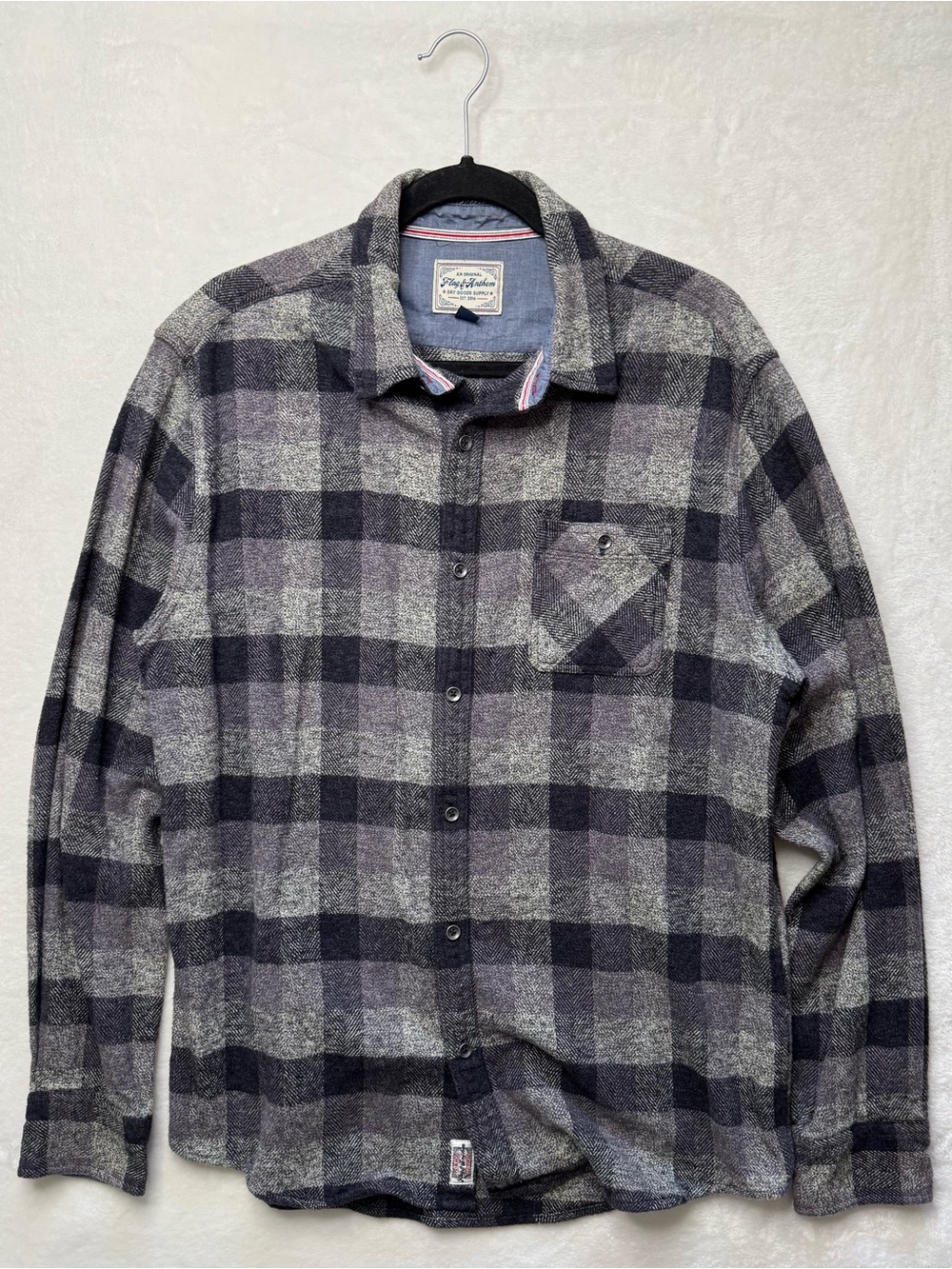 Flag & Anthem Men's Gray Plaid Button-Down Cotton Shirt Flannel L